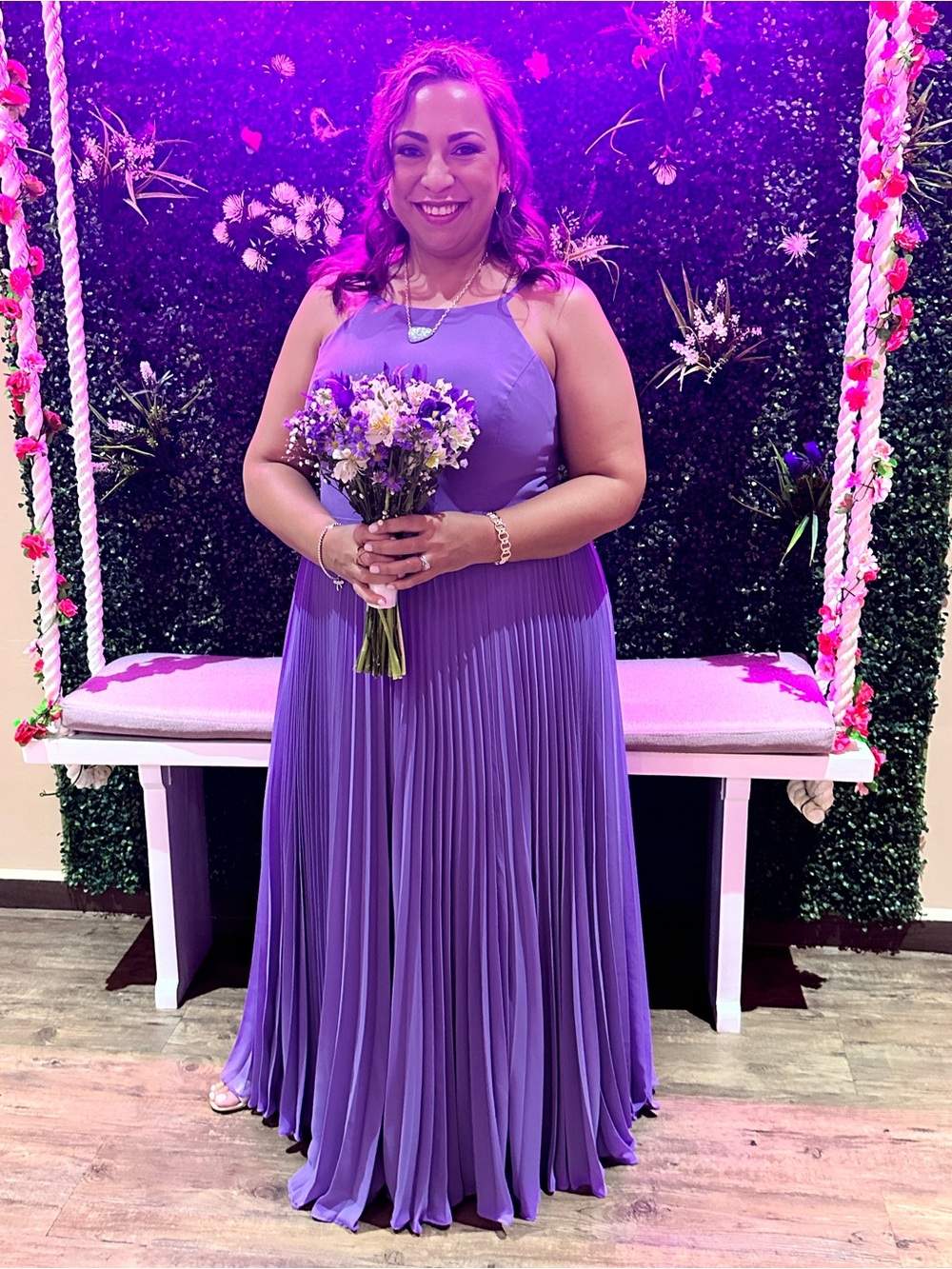 Elegant Purple Pleated Halter Maxi Dress